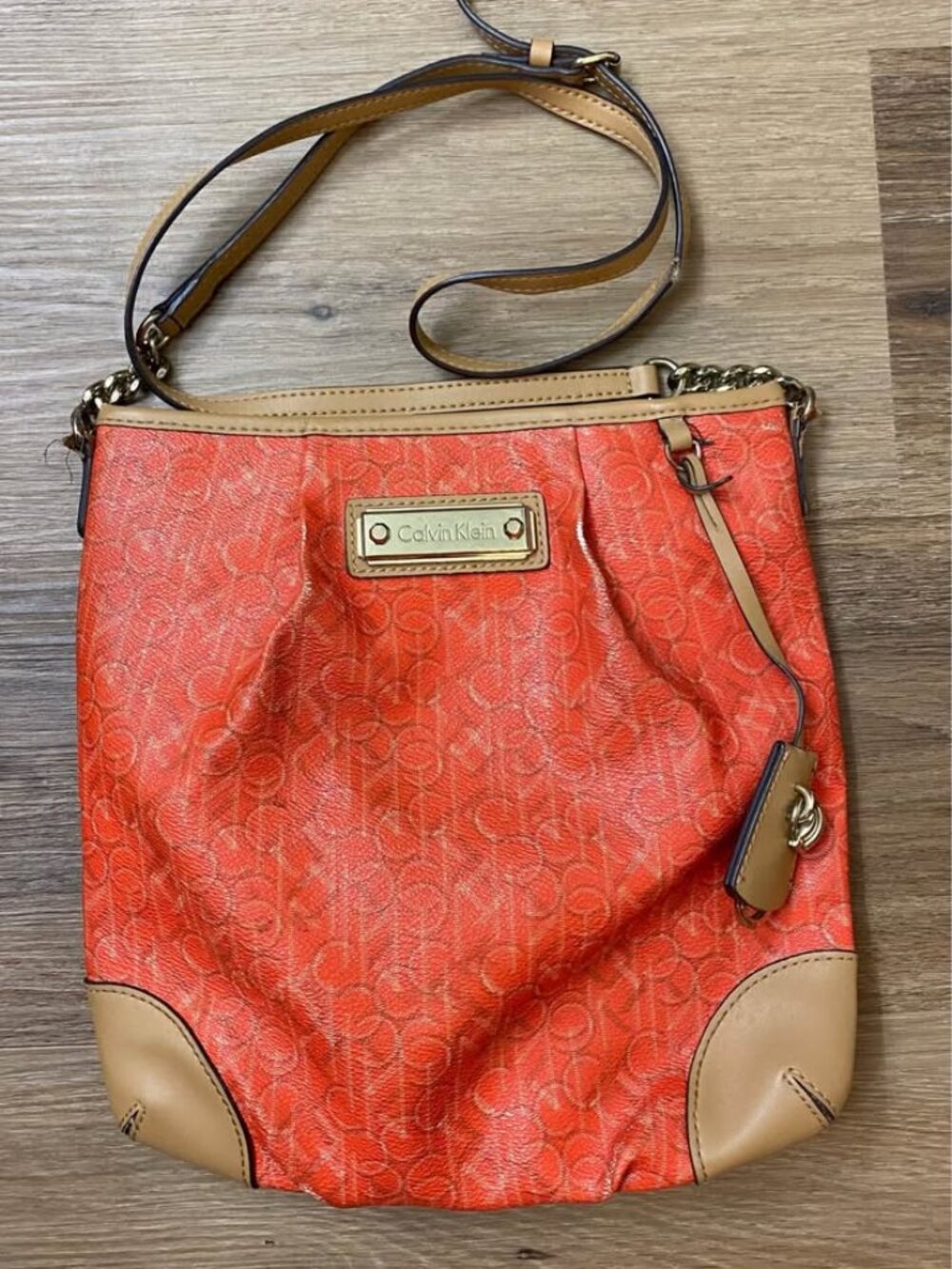 Calvin Klein Orange Monogram Crossbody Bag – Coral CK Logo – Project/Repair